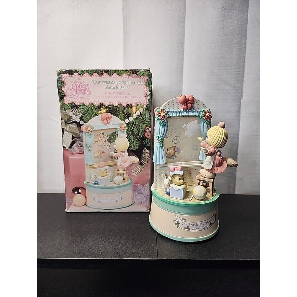 PRECIOUS MOMENTS HOLIDAY MUSICAL FIGURINE OUR FRIENDSHIP SPELLS OUT WARM WISHES